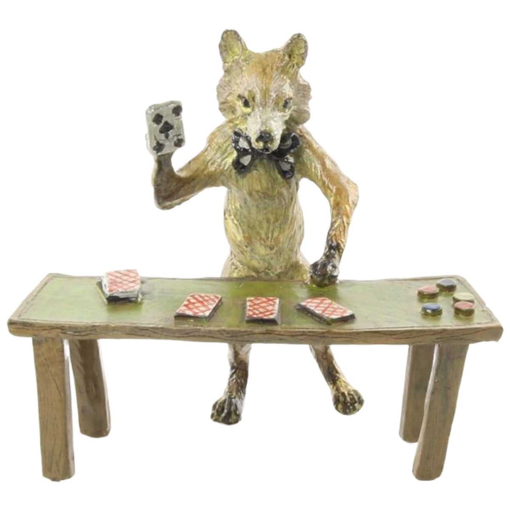 [LA-44368] Bronzeskulptur Bronzefigur Fuchs Spielt Karten Bild 2