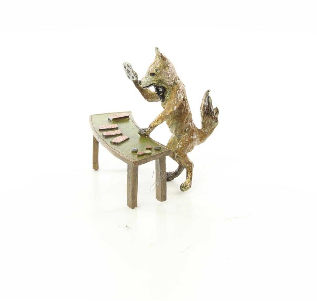 [LA-44368] Bronzeskulptur Bronzefigur Fuchs Spielt Karten Bild 5