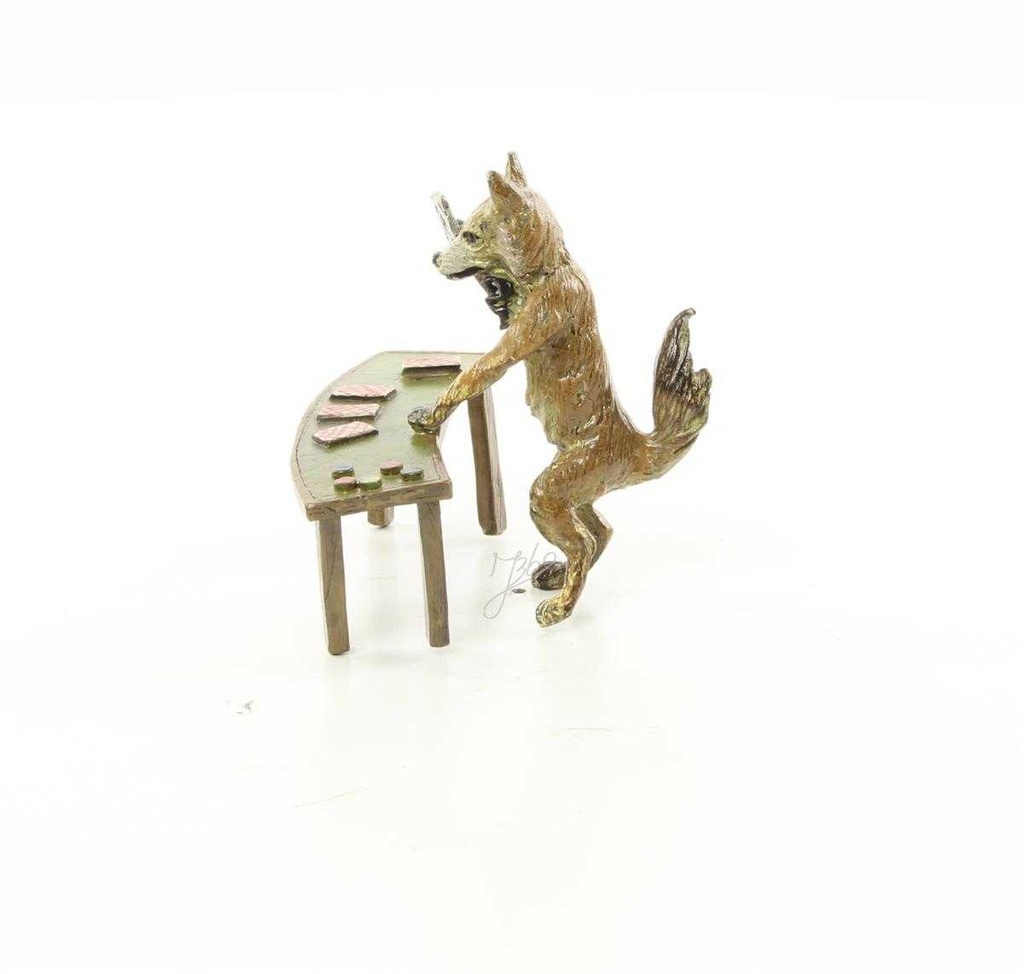[LA-44368] Bronzeskulptur Bronzefigur Fuchs Spielt Karten Bild 6