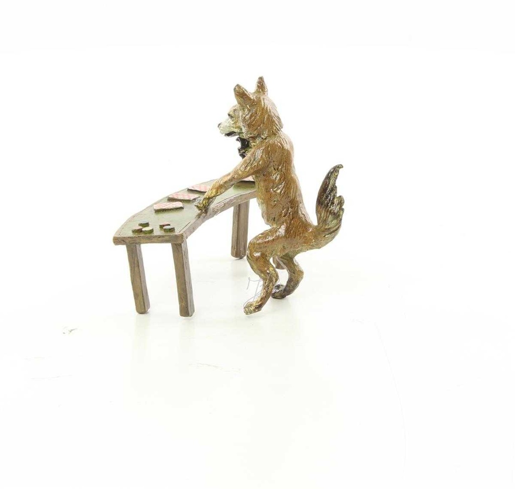 [LA-44368] Bronzeskulptur Bronzefigur Fuchs Spielt Karten Bild 7