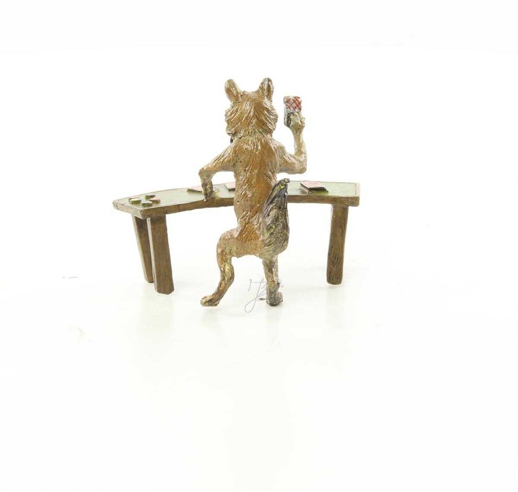 [LA-44368] Bronzeskulptur Bronzefigur Fuchs Spielt Karten Bild 9