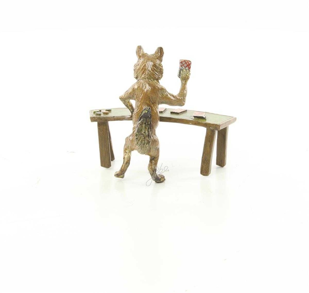 [LA-44368] Bronzeskulptur Bronzefigur Fuchs Spielt Karten Bild 10