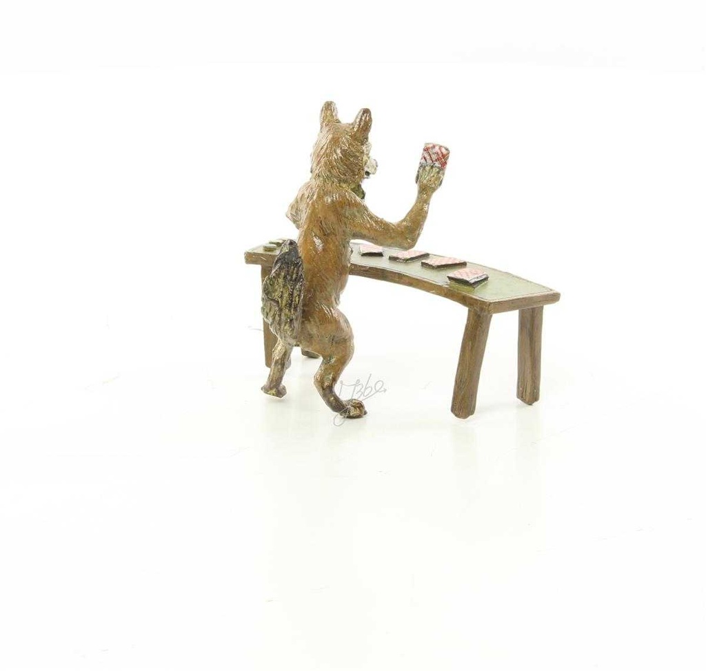 [LA-44368] Bronzeskulptur Bronzefigur Fuchs Spielt Karten Bild 11