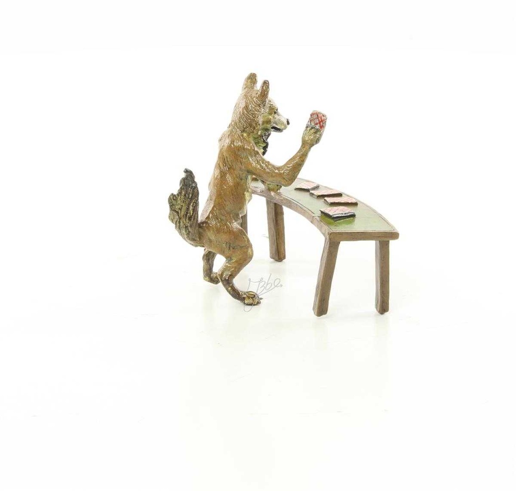 [LA-44368] Bronzeskulptur Bronzefigur Fuchs Spielt Karten Bild 12