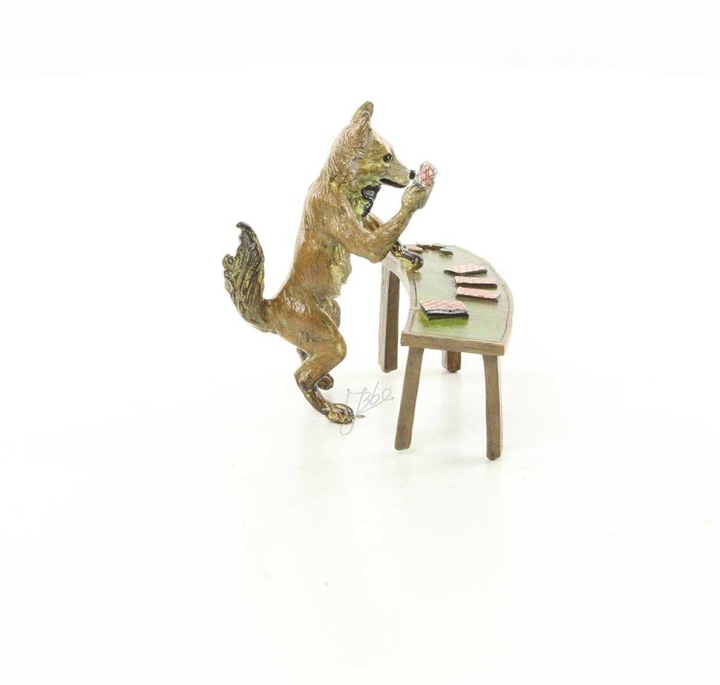[LA-44368] Bronzeskulptur Bronzefigur Fuchs Spielt Karten Bild 13