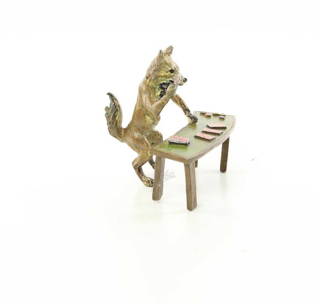 [LA-44368] Bronzeskulptur Bronzefigur Fuchs Spielt Karten Bild 14