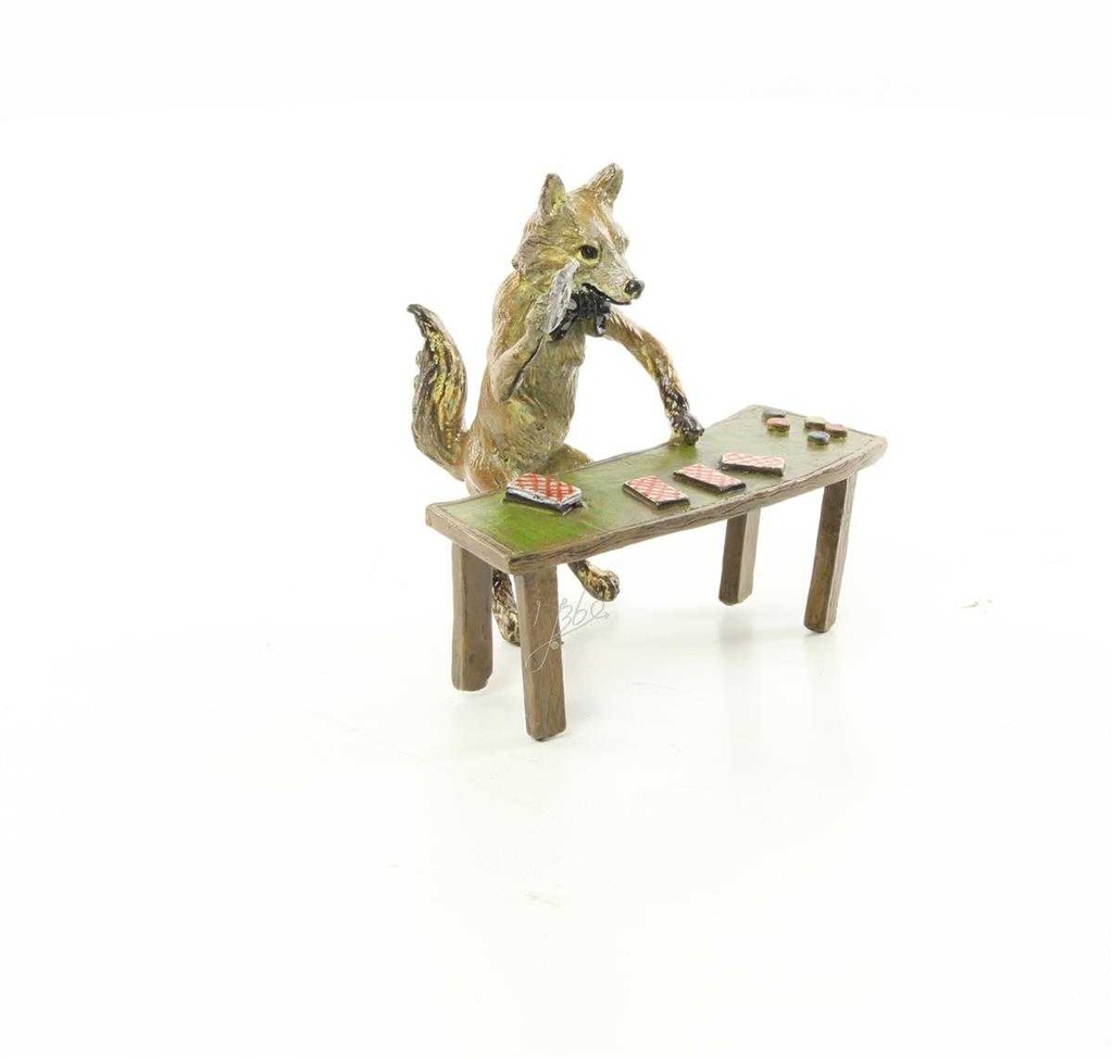 [LA-44368] Bronzeskulptur Bronzefigur Fuchs Spielt Karten Bild 15