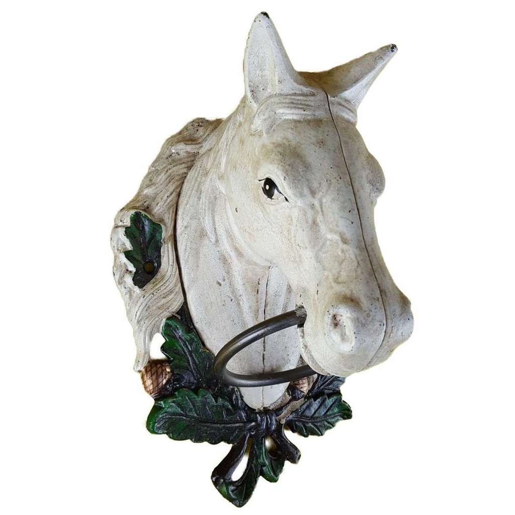 [LA-44467] Handtuchhalter Handtuchring weißer Pferdekopf Figur Skulptur H 30 cm Gusseisen Bild 2