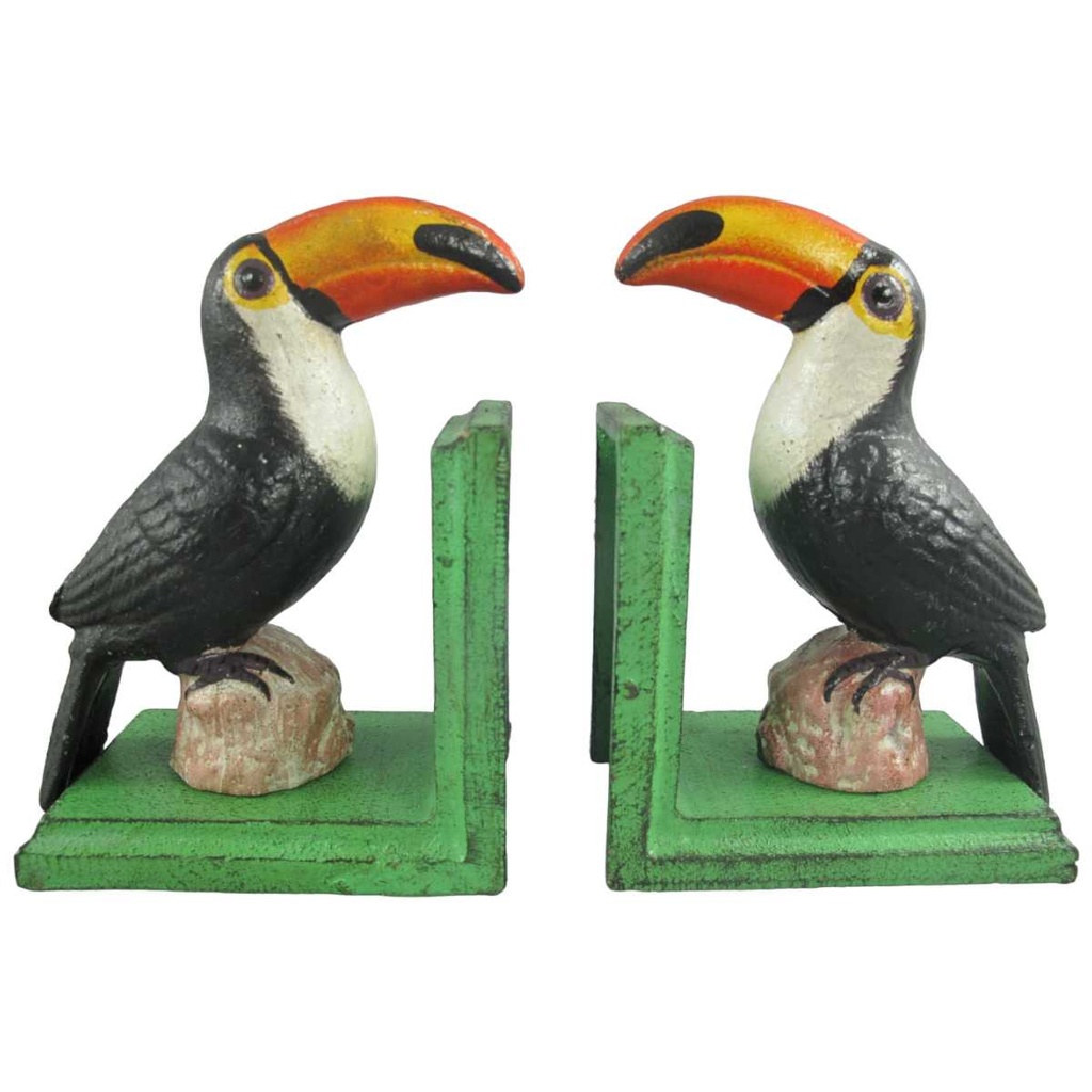 [LA-44497] Buchstützen Figur Skulptur Gusseisen Tukan farbig 2er Set Bild 2