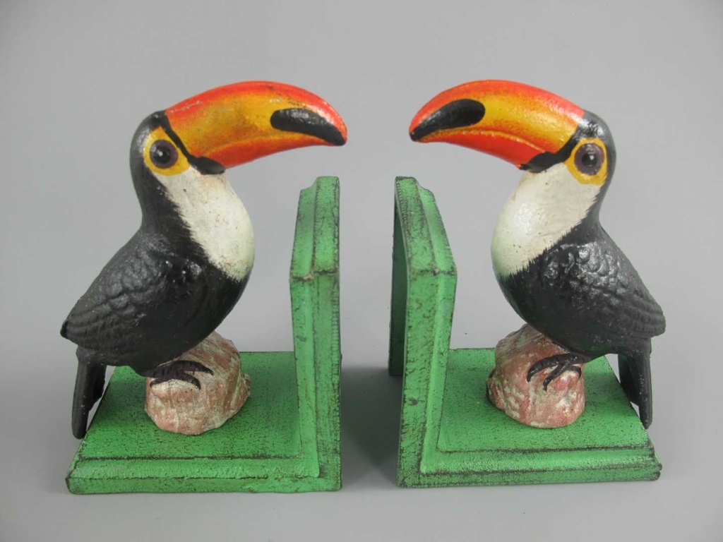 [LA-44497] Buchstützen Figur Skulptur Gusseisen Tukan farbig 2er Set Bild 3