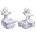 [LA-44898] Figur Skulptur 2 Kerzenhalter Alabaster Engel musizierend auf Stein sitzend Bild 2