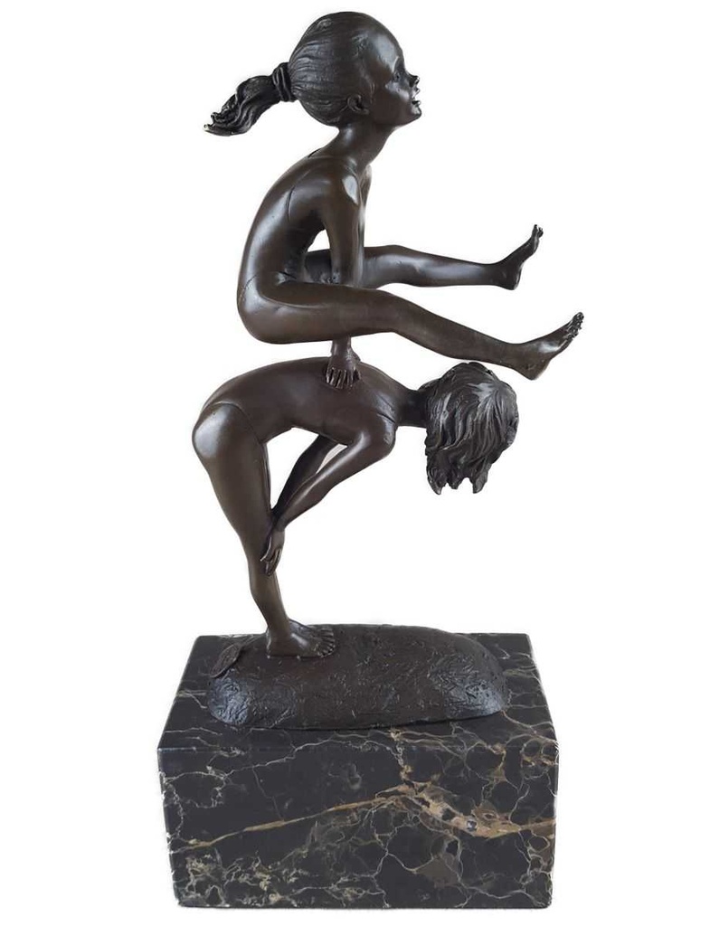 [LA-45255] Bronzeskulptur Bronzefigur zwei Kinder beim Bockspringen Bild 5