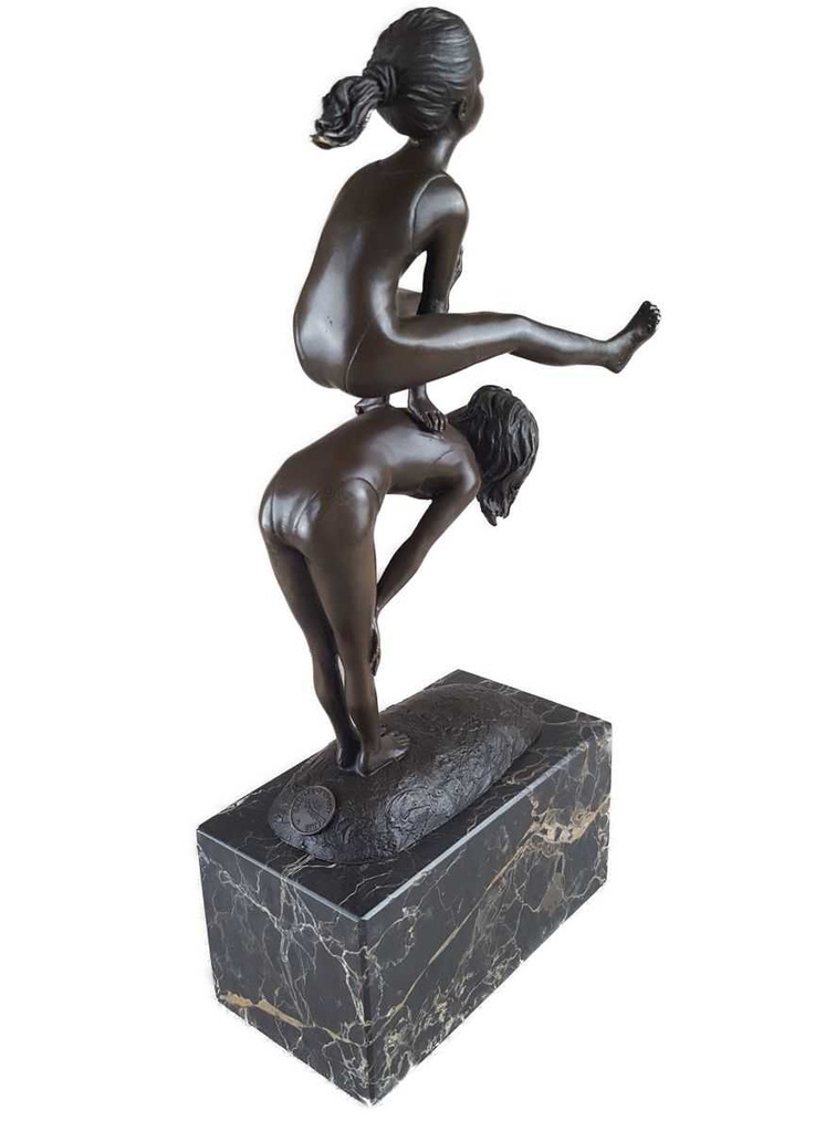 [LA-45255] Bronzeskulptur Bronzefigur zwei Kinder beim Bockspringen Bild 6