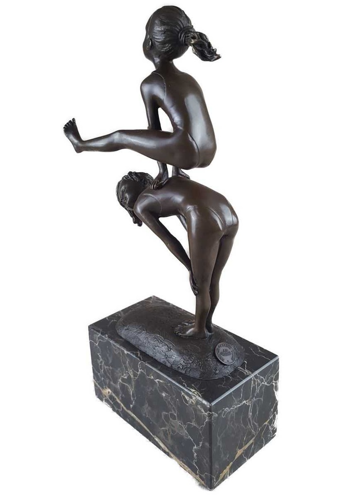 [LA-45255] Bronzeskulptur Bronzefigur zwei Kinder beim Bockspringen Bild 8