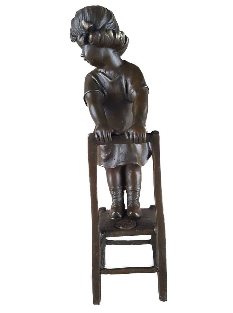 [LA-45272] Bronzeskulptur Bronzefigur Mädchen Auf Hocker Bild 2