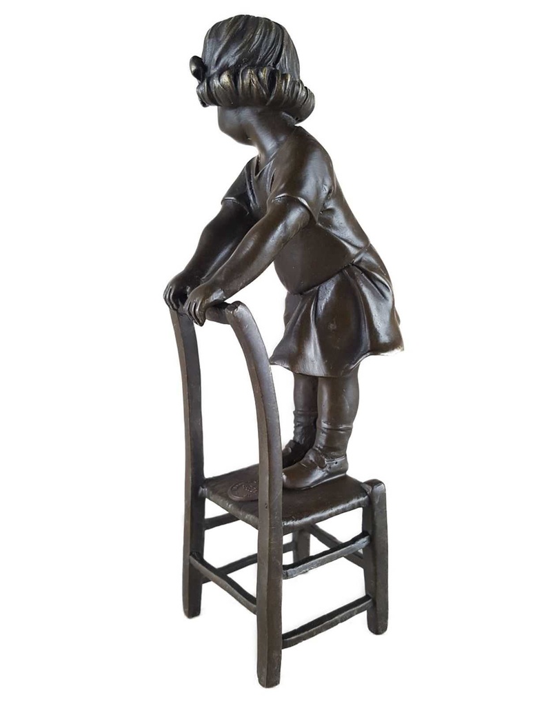 [LA-45272] Bronzeskulptur Bronzefigur Mädchen Auf Hocker Bild 4