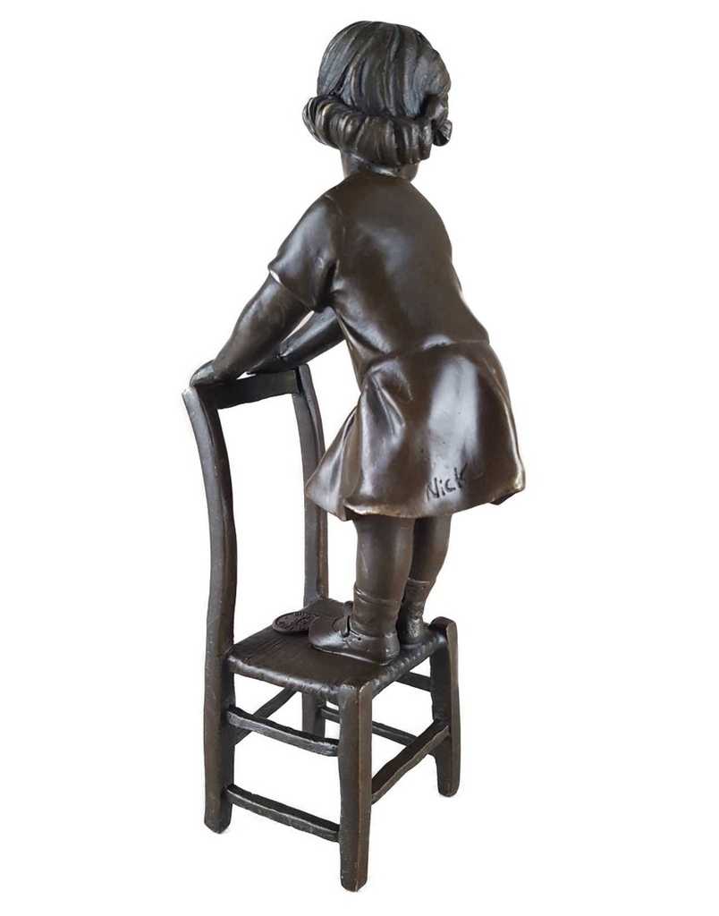 [LA-45272] Bronzeskulptur Bronzefigur Mädchen Auf Hocker Bild 5