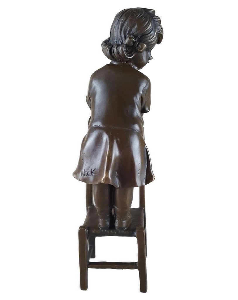 [LA-45272] Bronzeskulptur Bronzefigur Mädchen Auf Hocker Bild 6