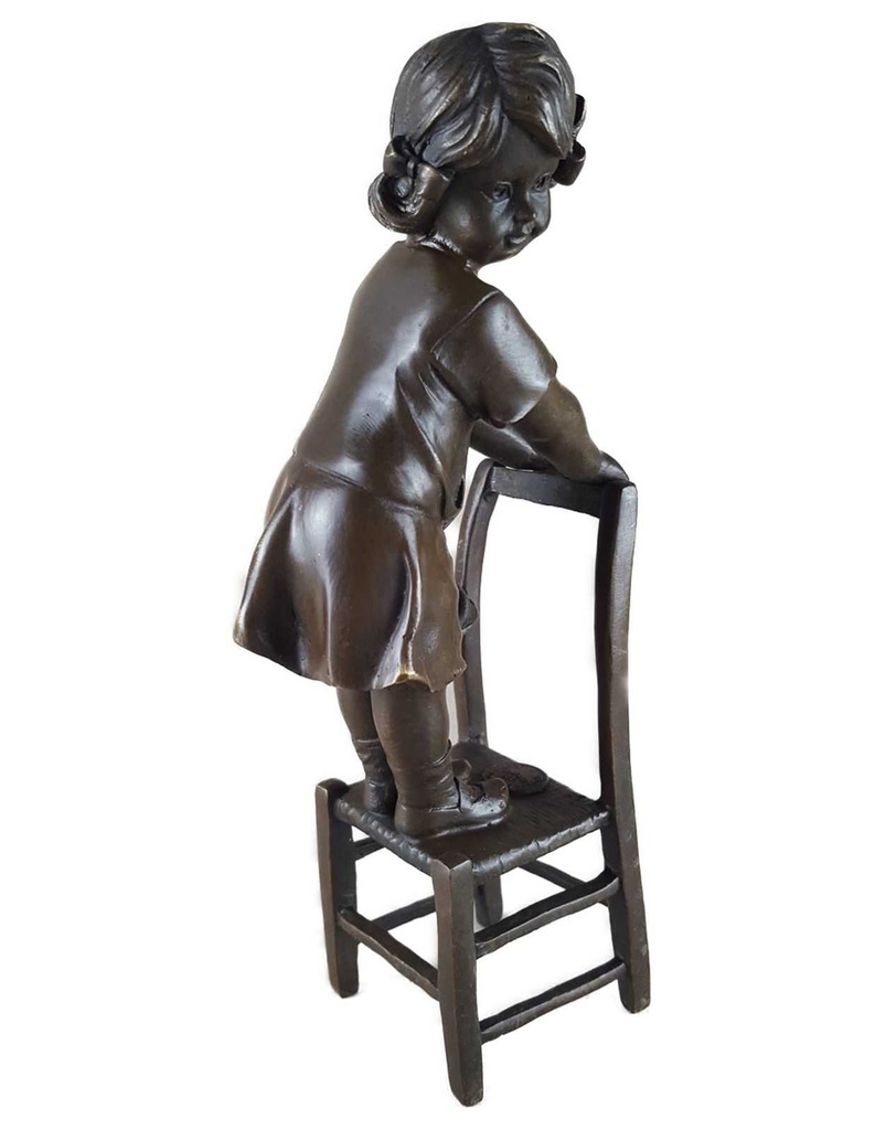 [LA-45272] Bronzeskulptur Bronzefigur Mädchen Auf Hocker Bild 7