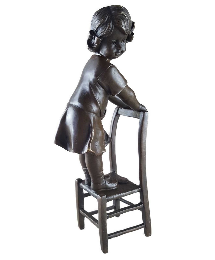 [LA-45272] Bronzeskulptur Bronzefigur Mädchen Auf Hocker Bild 8