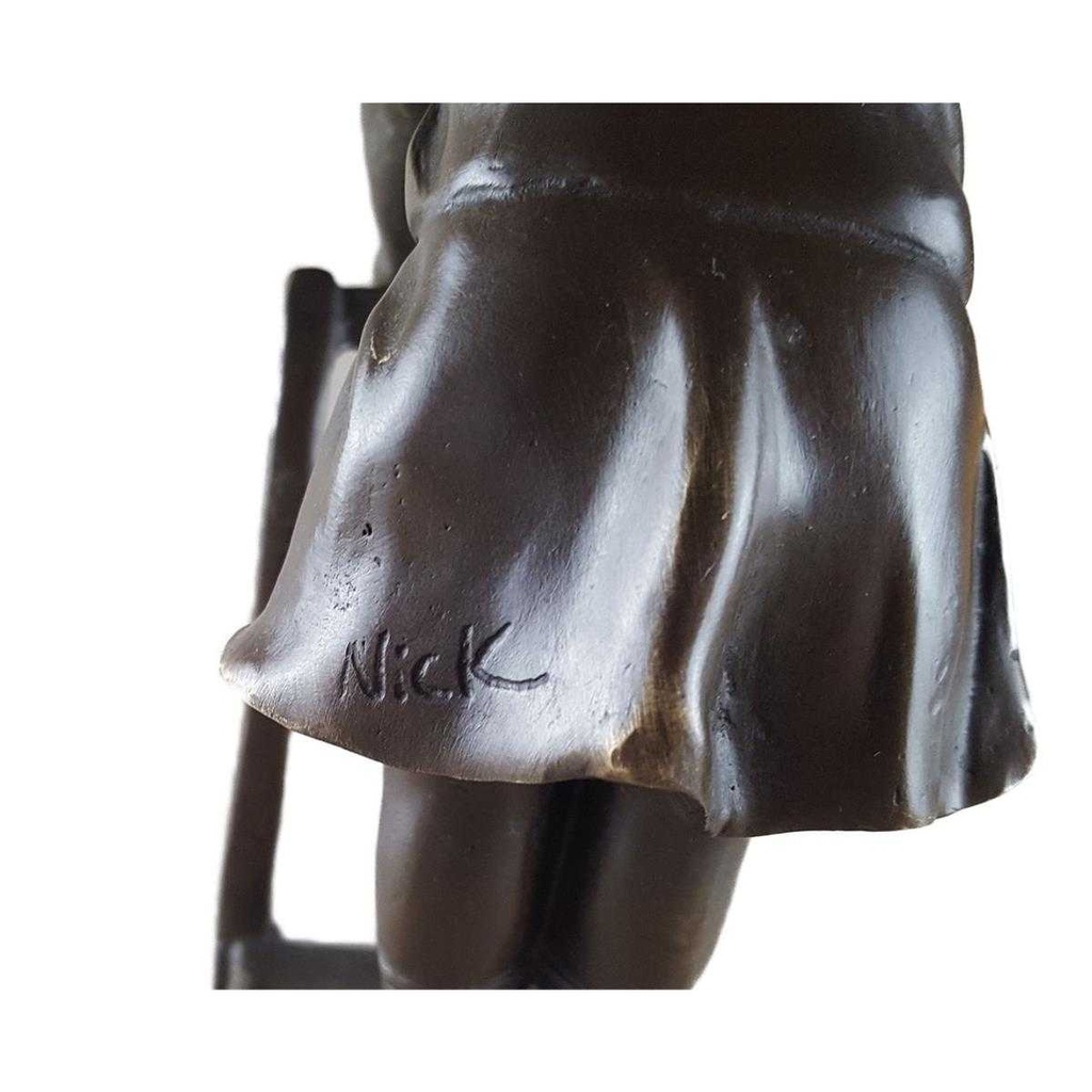 [LA-45272] Bronzeskulptur Bronzefigur Mädchen Auf Hocker Bild 9