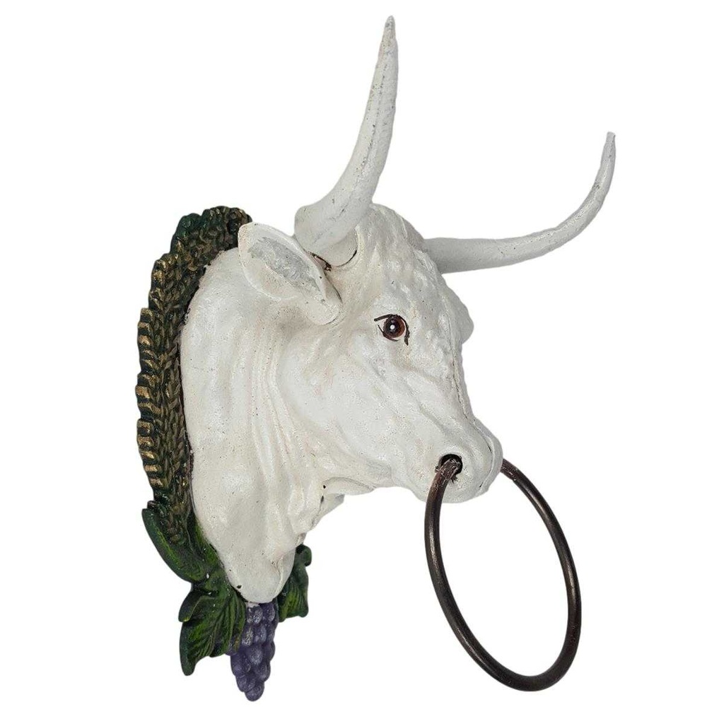 [LA-45772] Handtuchhalter Handtuchring weißer Kuhkopf Figur Skulptur Motiv Gusseisen Bild 2