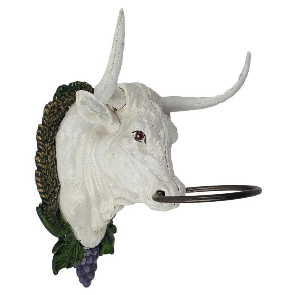 [LA-45772] Handtuchhalter Handtuchring weißer Kuhkopf Figur Skulptur Motiv Gusseisen Bild 4