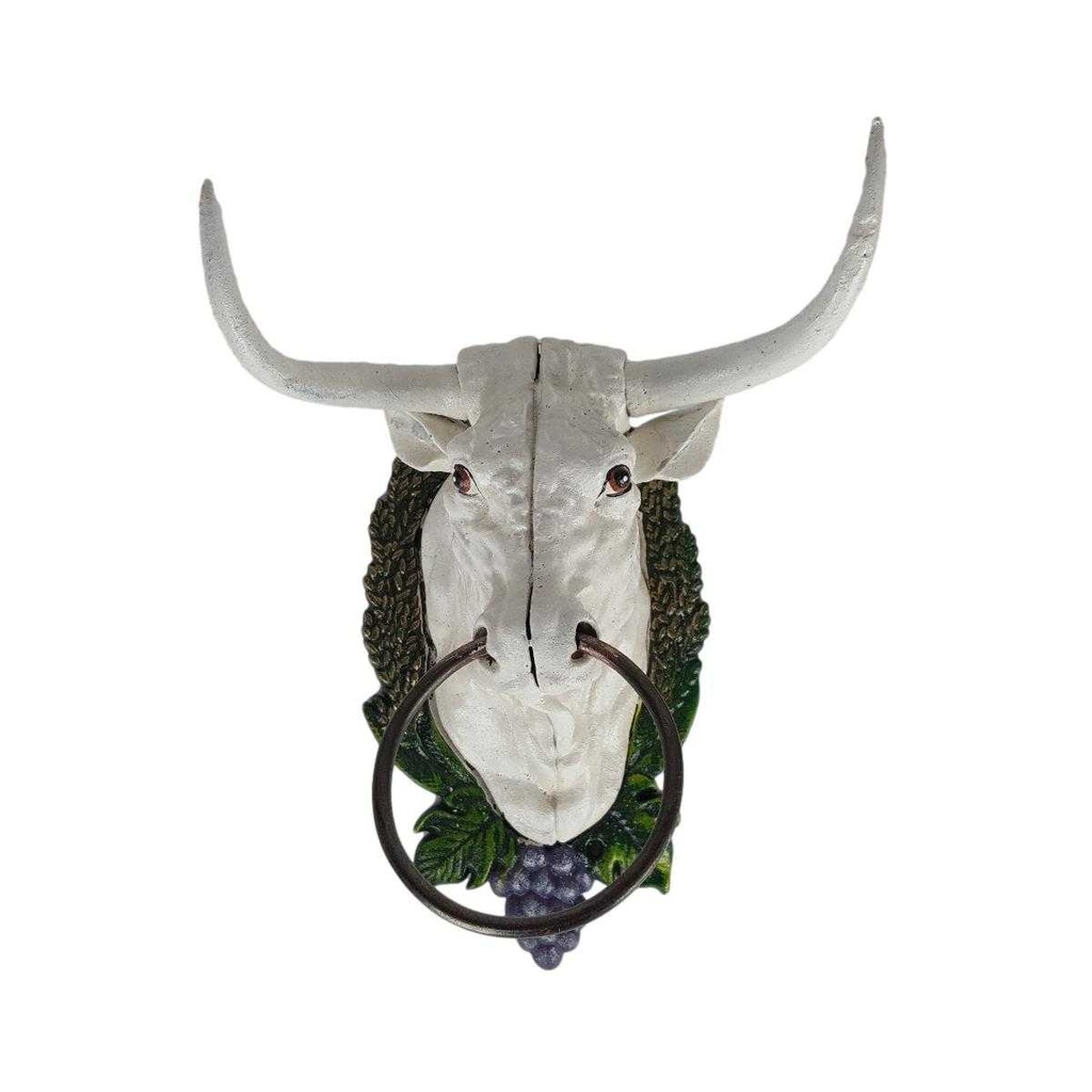 [LA-45772] Handtuchhalter Handtuchring weißer Kuhkopf Figur Skulptur Motiv Gusseisen Bild 5
