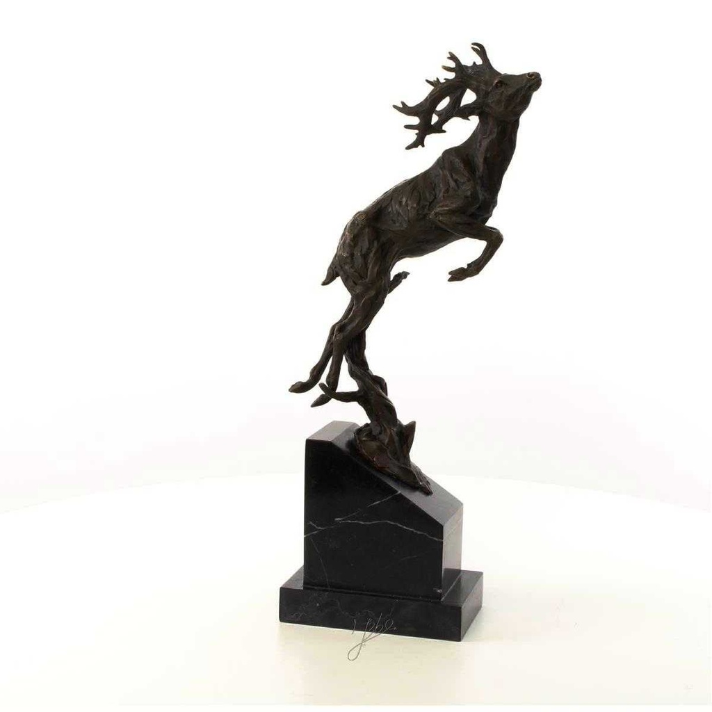 [LA-45946] Bronzeskulptur Bronzefigur Springender Hirsch Bild 16