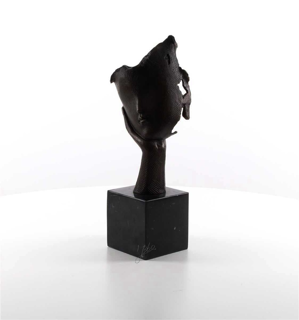 [LA-45948] Bronzeskulptur Bronzefigur Ruhendes Gesicht auf Handfläche Bild 3