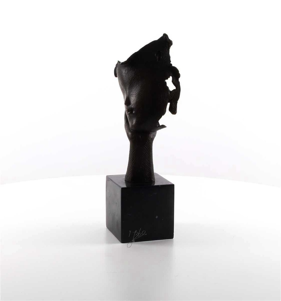[LA-45948] Bronzeskulptur Bronzefigur Ruhendes Gesicht auf Handfläche Bild 4