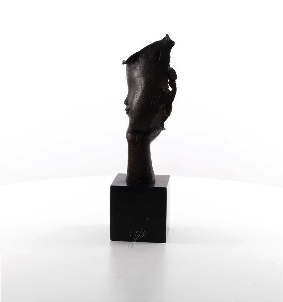 [LA-45948] Bronzeskulptur Bronzefigur Ruhendes Gesicht auf Handfläche Bild 5