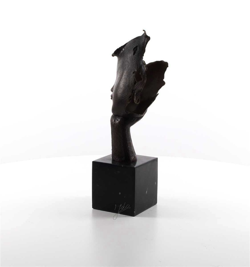 [LA-45948] Bronzeskulptur Bronzefigur Ruhendes Gesicht auf Handfläche Bild 6