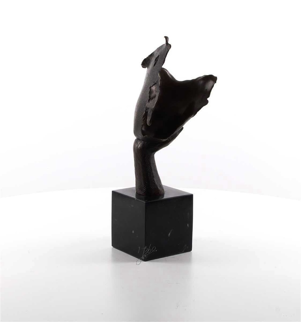 [LA-45948] Bronzeskulptur Bronzefigur Ruhendes Gesicht auf Handfläche Bild 7