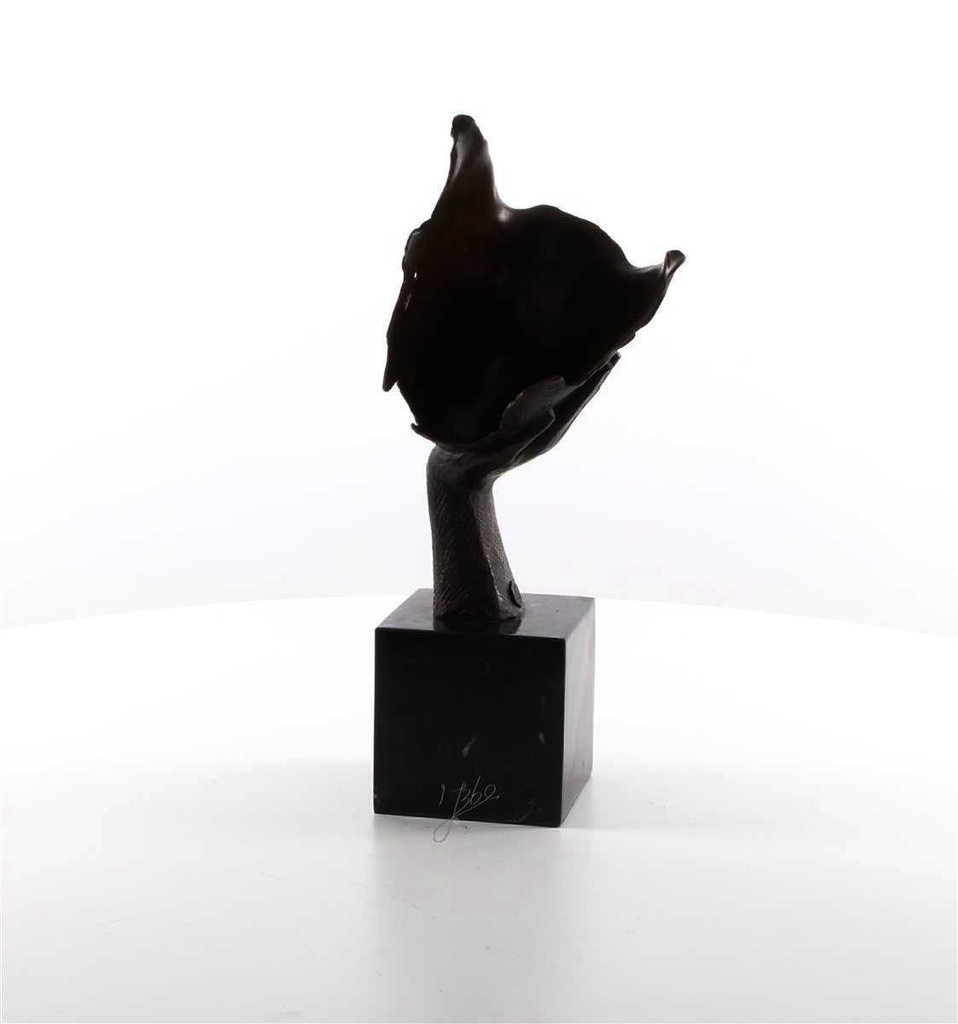 [LA-45948] Bronzeskulptur Bronzefigur Ruhendes Gesicht auf Handfläche Bild 9