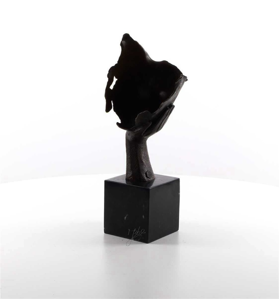 [LA-45948] Bronzeskulptur Bronzefigur Ruhendes Gesicht auf Handfläche Bild 10