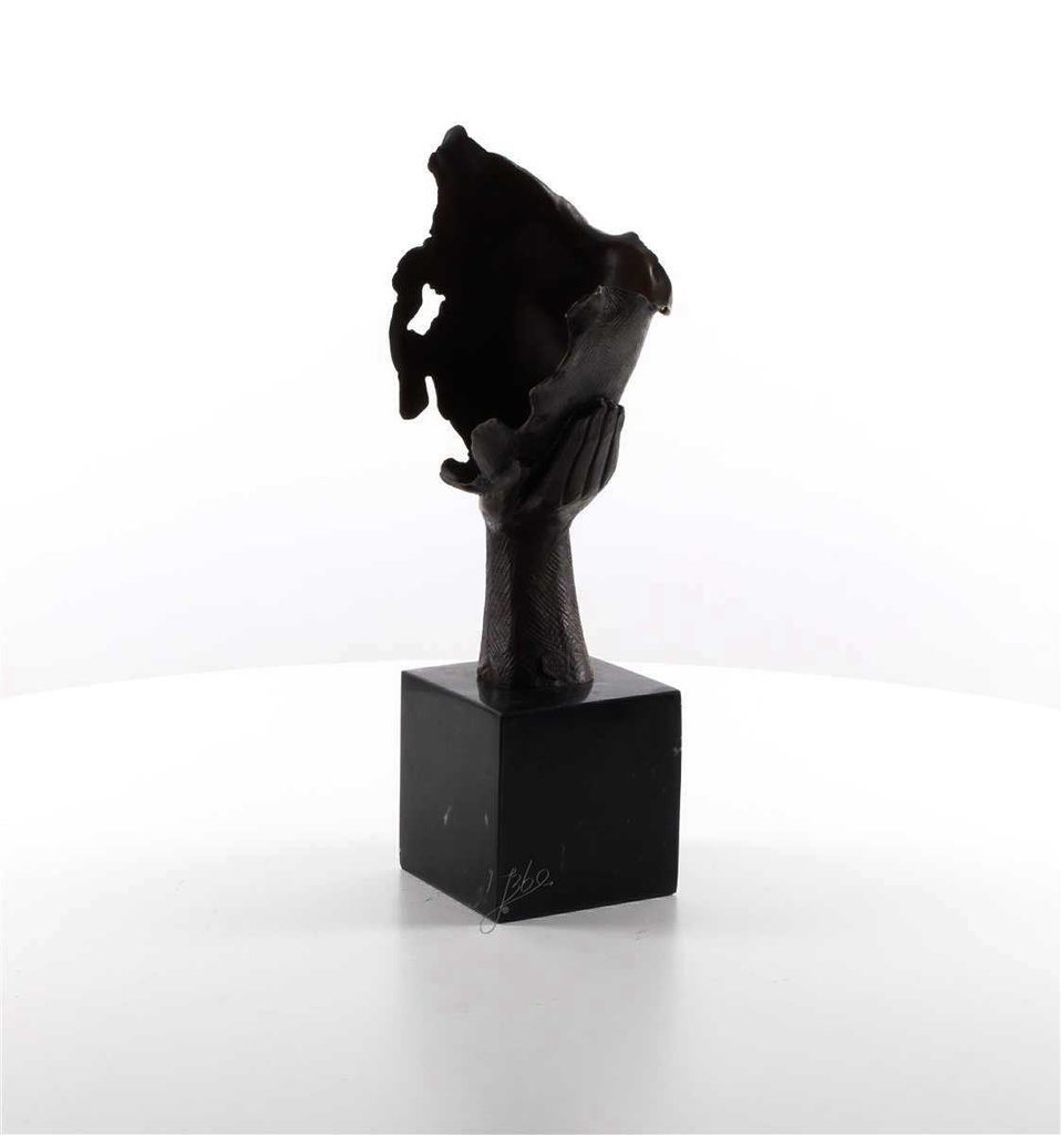 [LA-45948] Bronzeskulptur Bronzefigur Ruhendes Gesicht auf Handfläche Bild 11