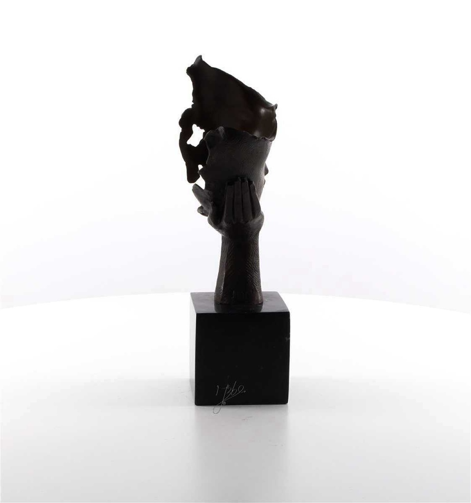 [LA-45948] Bronzeskulptur Bronzefigur Ruhendes Gesicht auf Handfläche Bild 12