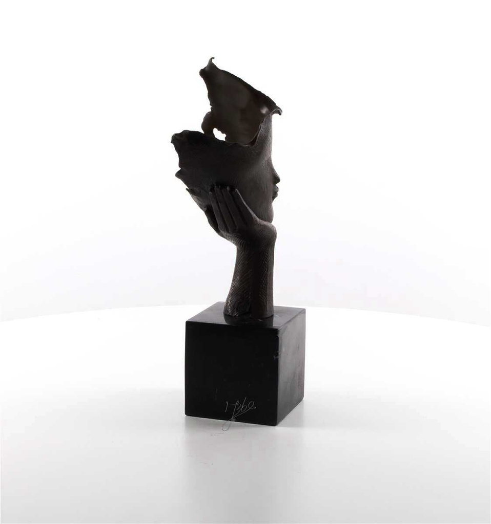 [LA-45948] Bronzeskulptur Bronzefigur Ruhendes Gesicht auf Handfläche Bild 13