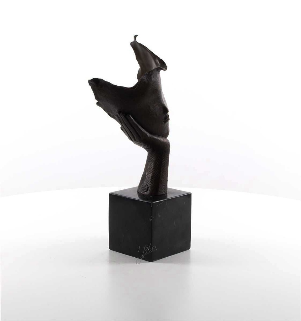 [LA-45948] Bronzeskulptur Bronzefigur Ruhendes Gesicht auf Handfläche Bild 14
