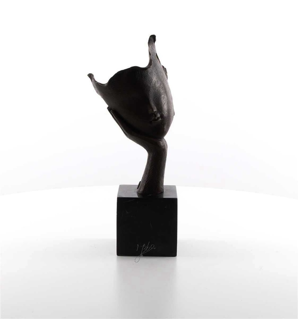 [LA-45948] Bronzeskulptur Bronzefigur Ruhendes Gesicht auf Handfläche Bild 16