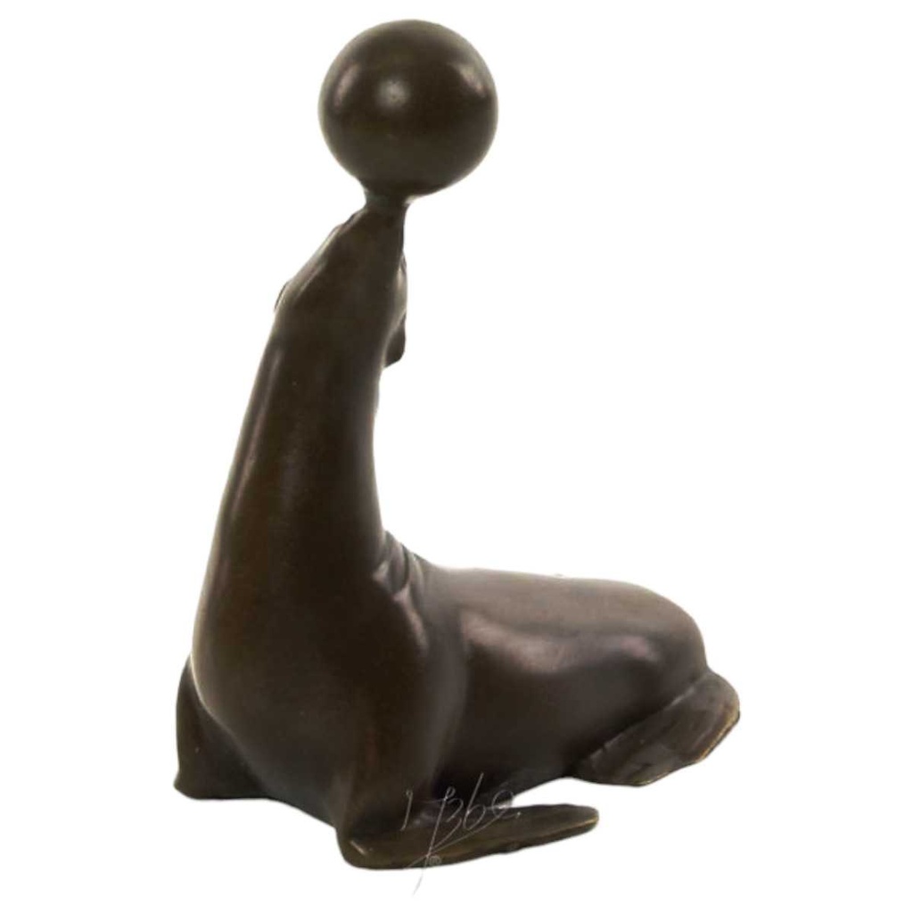 [LA-45949] Bronzeskulptur Bronzefigur Statue Seelöwe Balanciert Einen Ball H 11,5 cm Bild 2
