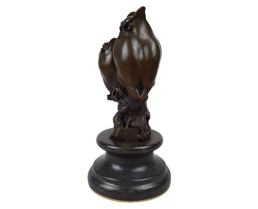 [LA-45962] Bronzeskulptur Bronzefigur Eule Uhu Sitzend auf Ast Abstrakt-Stil Bild 2