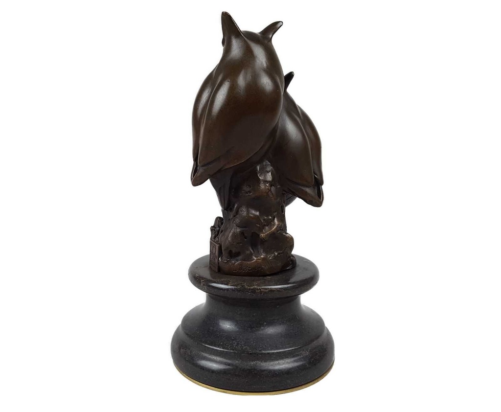 [LA-45962] Bronzeskulptur Bronzefigur Eule Uhu Sitzend auf Ast Abstrakt-Stil Bild 3