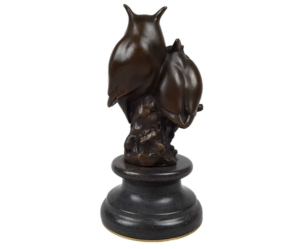[LA-45962] Bronzeskulptur Bronzefigur Eule Uhu Sitzend auf Ast Abstrakt-Stil Bild 4