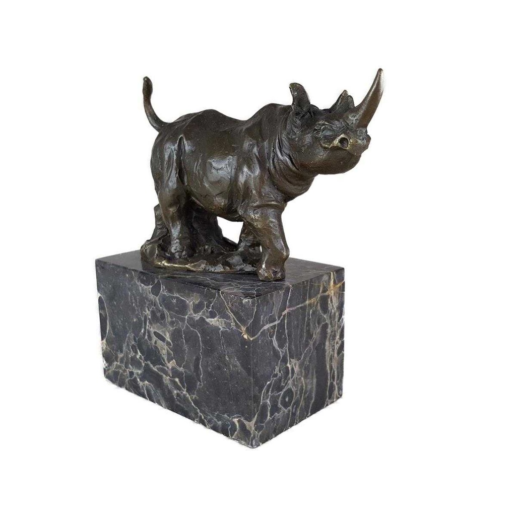 [LA-46070] Bronzeskulptur Bronzefigur Laufender Wandelnder Nashorn Bild 4