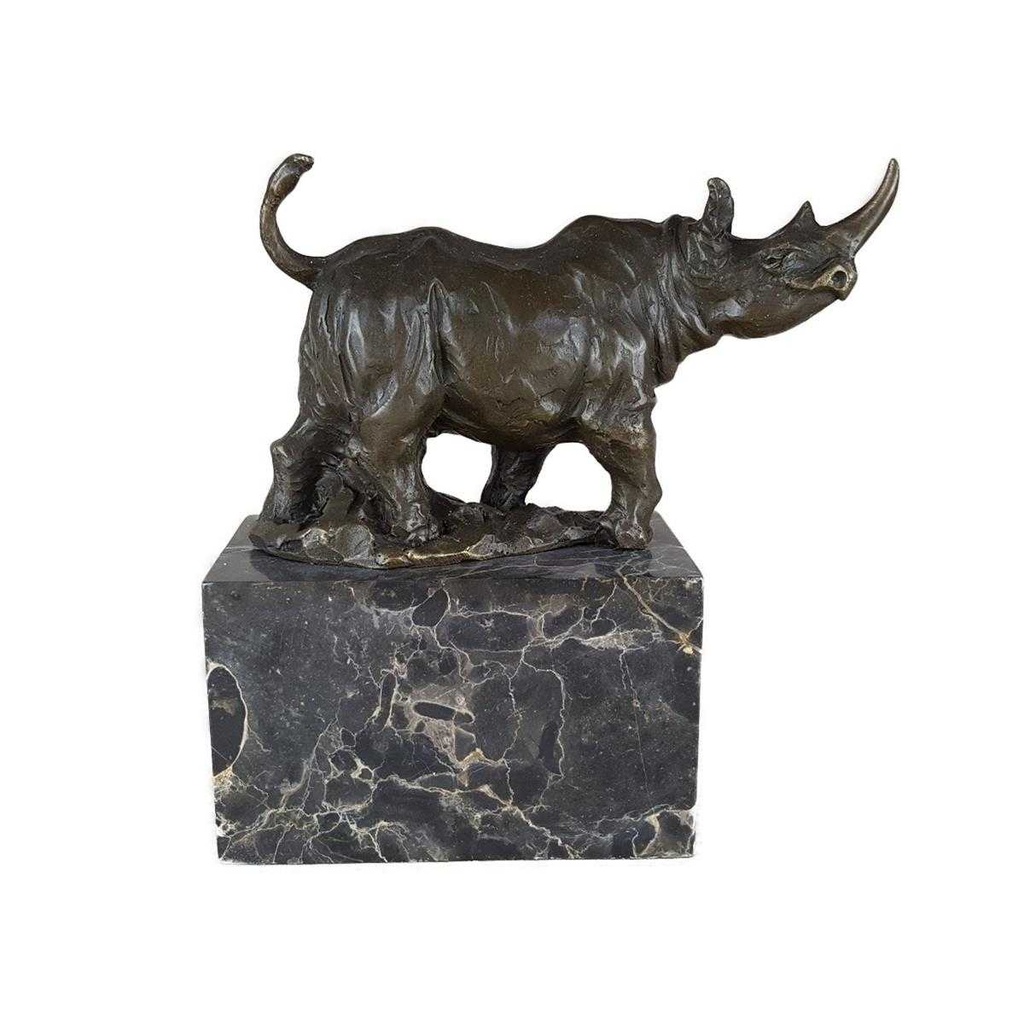 [LA-46070] Bronzeskulptur Bronzefigur Laufender Wandelnder Nashorn Bild 5
