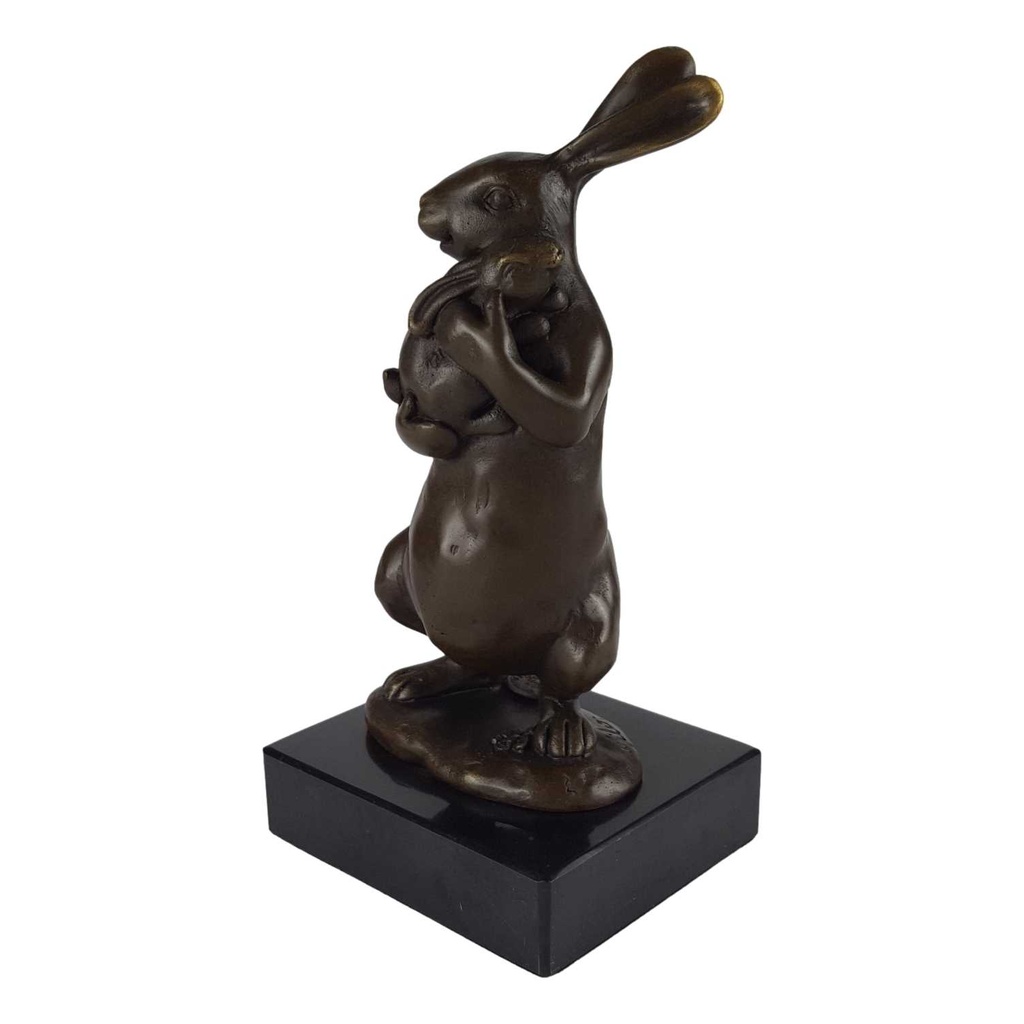 [LA-46073] Bronzeskulptur Bronzefigur Statue Kaninchen Mit Jungen H 16,1 cm Bild 3