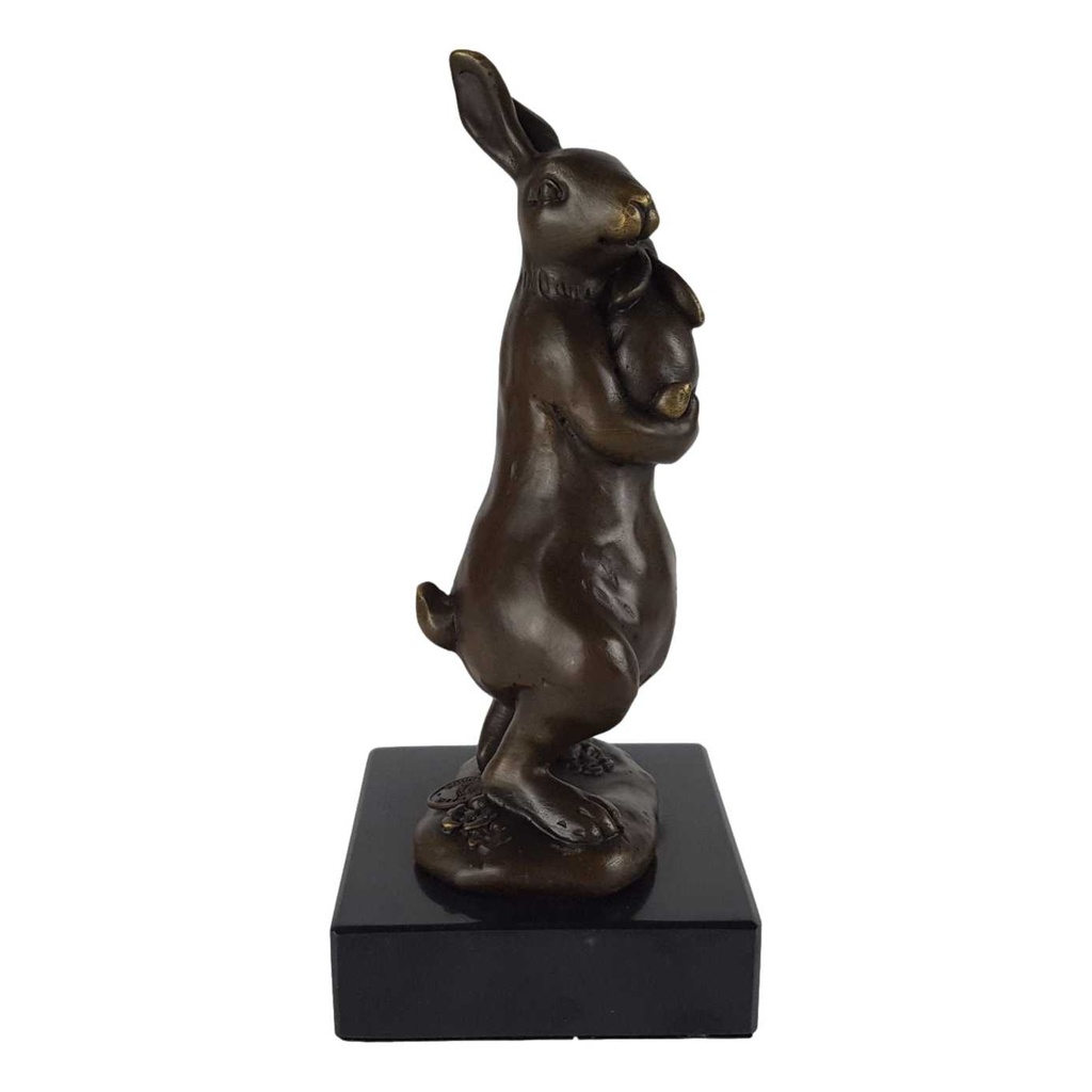 [LA-46073] Bronzeskulptur Bronzefigur Statue Kaninchen Mit Jungen H 16,1 cm Bild 6