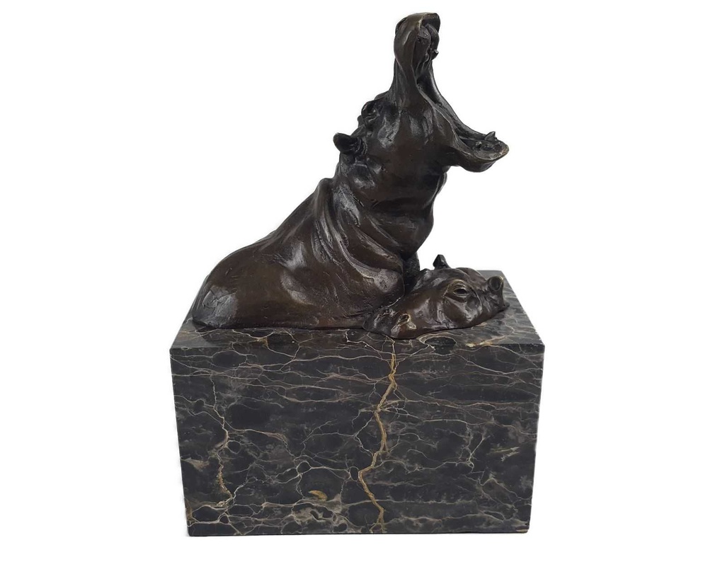 [LA-46074] Bronzeskulptur Bronzefigur Zwei Badende Nilpferde Klassisch Bild 2
